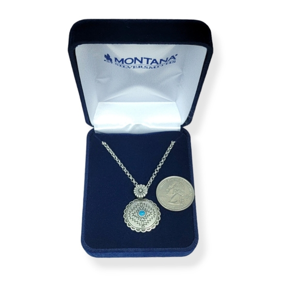 Montana Silversmiths Aztec Center of the Storm Scalloped Turquoise Necklace New! - Picture 5 of 13